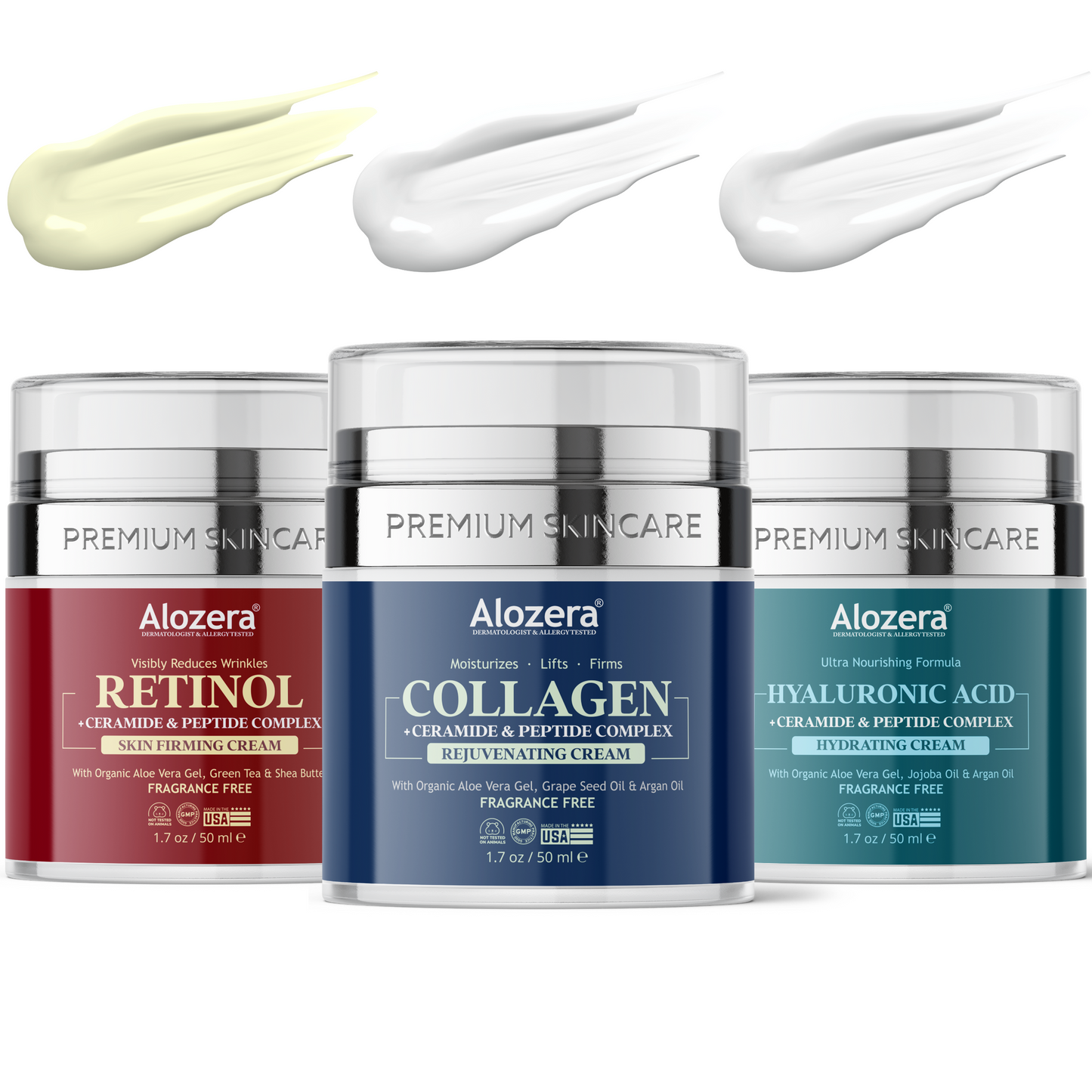 Anti-Aging Bundle: Collagen + Hyaluronic Acid + Retinol Face Moisturizers