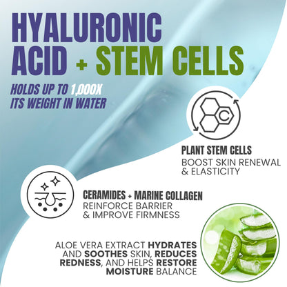 Hyaluronic Acid Serum for Face with Stem Cells, Deep Hydrating & Plumping