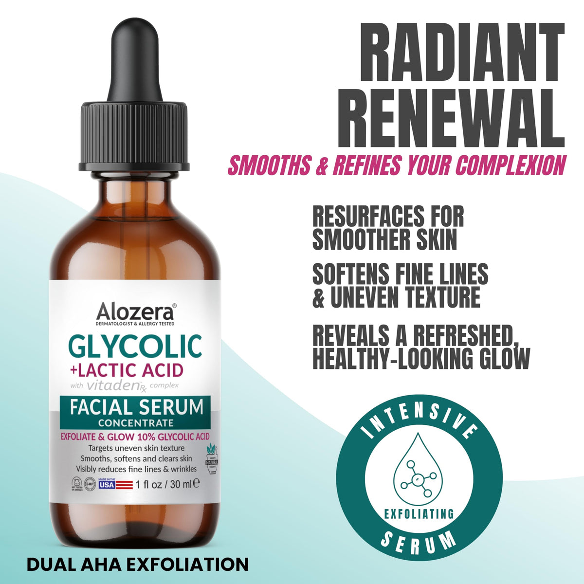 AHA Serum for Face – Exfoliating Glycolic Acid Serum with Lactic Acid