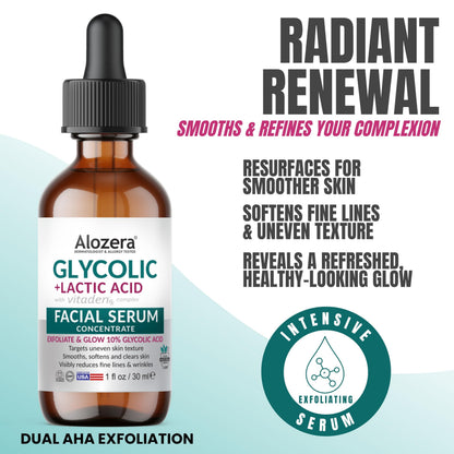 AHA Serum for Face – Exfoliating Glycolic Acid Serum with Lactic Acid