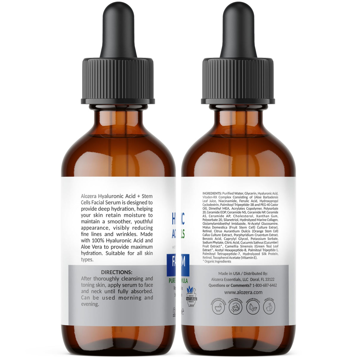 Hyaluronic Acid Serum for Face with Stem Cells, Deep Hydrating & Plumping