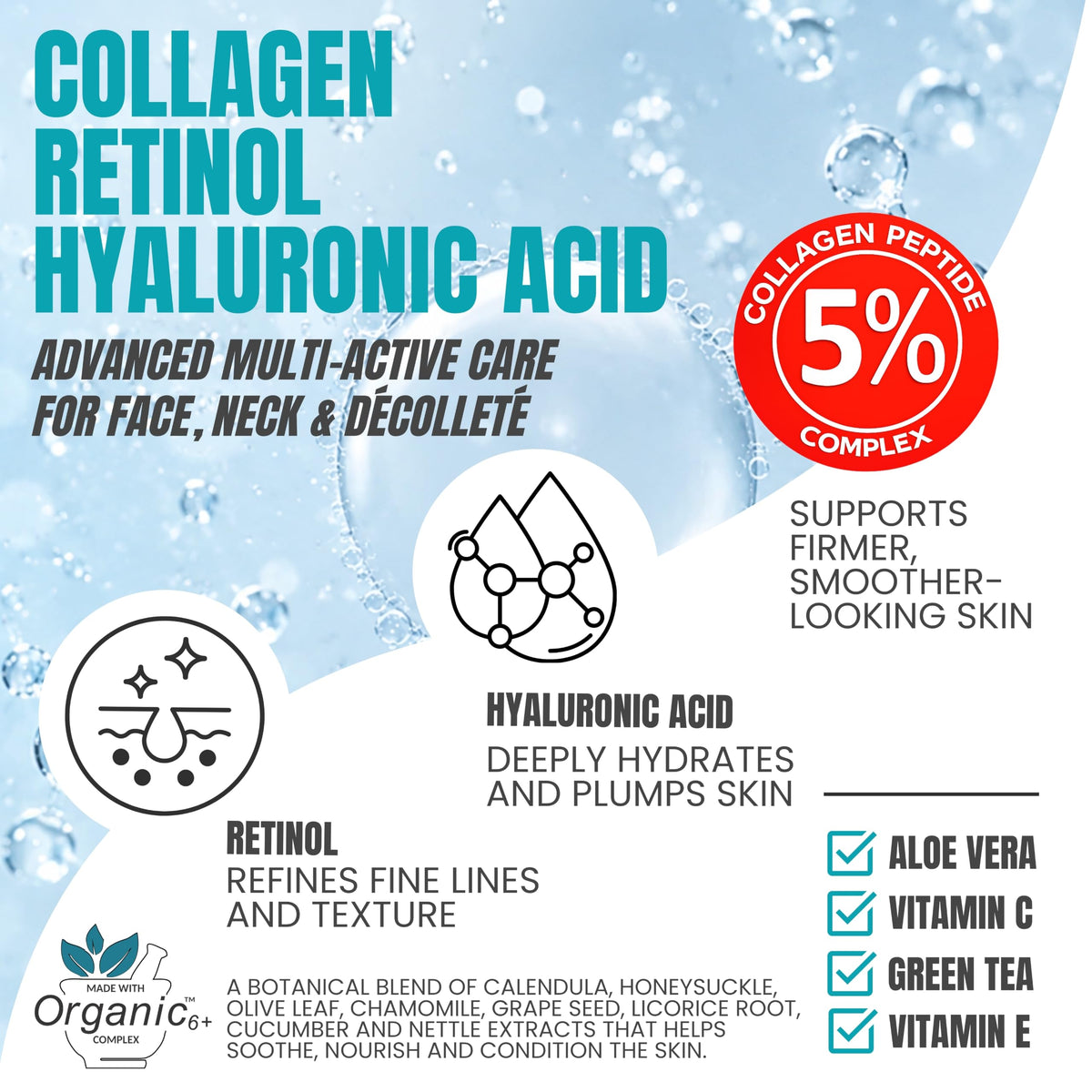Anti-Aging Face Cream Collagen Peptide Complex + Retinol & Hyaluronic Acid